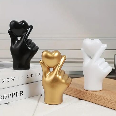 Golden Love Finger Hand Gesture Statue - Elegant Resin Desktop Ornament for Valentine's Gift, Home Office Decor 7.5x4.2x11cm in Saudi Arabia