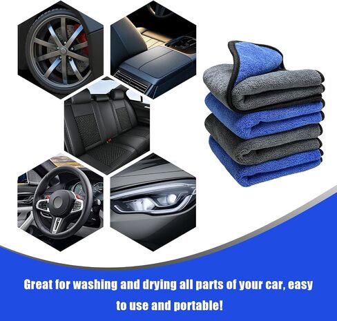 4PCS Microfiber Towels for Car, 12" x 16" 600GSM Cleaning Rags Ultra Absorbent Dusting Cloth, Scratch-Free Drying & Detailing Towel Wash Cloths for Car Interior & Exterior in Saudi Arabia