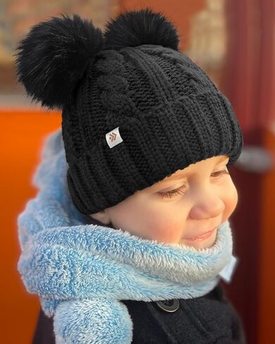 قبعة صغيرة مبطنة بالساتان للأطفال قبعة شتوية للأطفال الأولاد والبنات قبعة دافئة للأطفال مع آذان بوم بوم مزدوجة من 1 إلى 7 سنوات in Kuwait