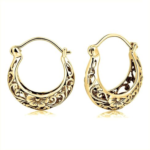 BALMORA 925 Sterling Silver Hoop Earrings for Women Girls Filigree Floral Clip-on Small Huggie Hoop Earrings Vintage Party Jewelry Christmas Gifts for Mom Friends in Kuwait