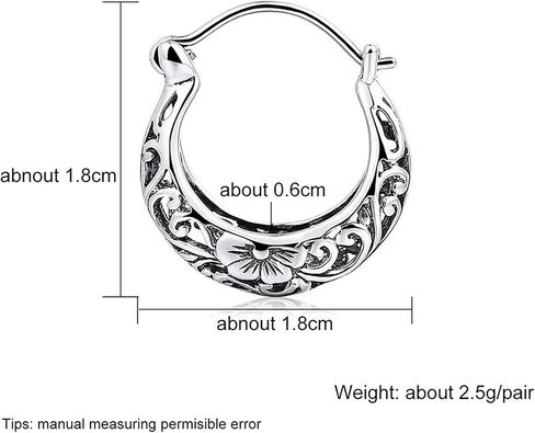 BALMORA 925 Sterling Silver Hoop Earrings for Women Girls Filigree Floral Clip-on Small Huggie Hoop Earrings Vintage Party Jewelry Christmas Gifts for Mom Friends in Kuwait