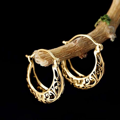 BALMORA 925 Sterling Silver Hoop Earrings for Women Girls Filigree Floral Clip-on Small Huggie Hoop Earrings Vintage Party Jewelry Christmas Gifts for Mom Friends in Kuwait