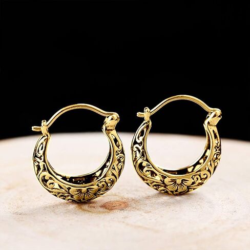 BALMORA 925 Sterling Silver Hoop Earrings for Women Girls Filigree Floral Clip-on Small Huggie Hoop Earrings Vintage Party Jewelry Christmas Gifts for Mom Friends in Kuwait