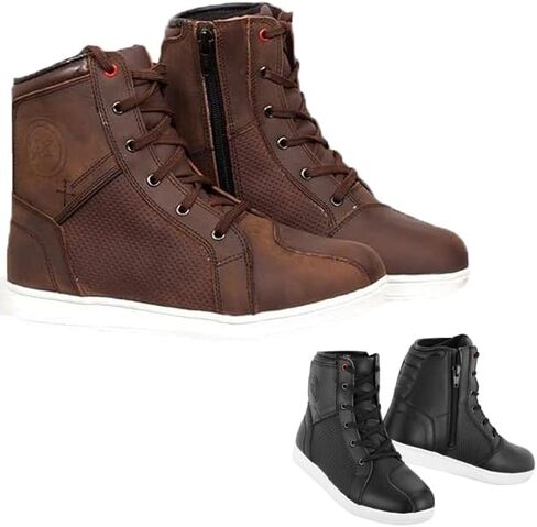 Men's Motorcycle Boots Leather Protective Shoes for Motorcyclists Breathable Reinforced Ankle Guard Non-Slip Sole Lace-Up Touring Boots CE Approved in Saudi Arabia