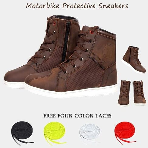 Men's Motorcycle Boots Leather Protective Shoes for Motorcyclists Breathable Reinforced Ankle Guard Non-Slip Sole Lace-Up Touring Boots CE Approved in Saudi Arabia