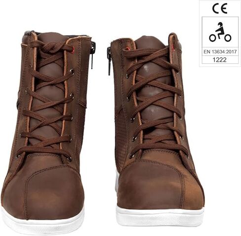 Men's Motorcycle Boots Leather Protective Shoes for Motorcyclists Breathable Reinforced Ankle Guard Non-Slip Sole Lace-Up Touring Boots CE Approved in Saudi Arabia