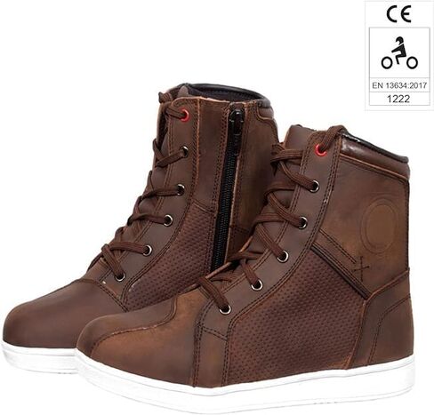 Men's Motorcycle Boots Leather Protective Shoes for Motorcyclists Breathable Reinforced Ankle Guard Non-Slip Sole Lace-Up Touring Boots CE Approved in Saudi Arabia