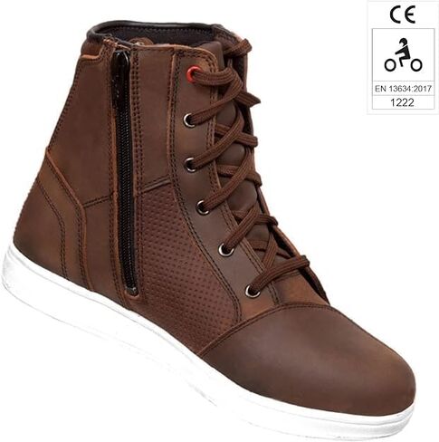 Men's Motorcycle Boots Leather Protective Shoes for Motorcyclists Breathable Reinforced Ankle Guard Non-Slip Sole Lace-Up Touring Boots CE Approved in Saudi Arabia