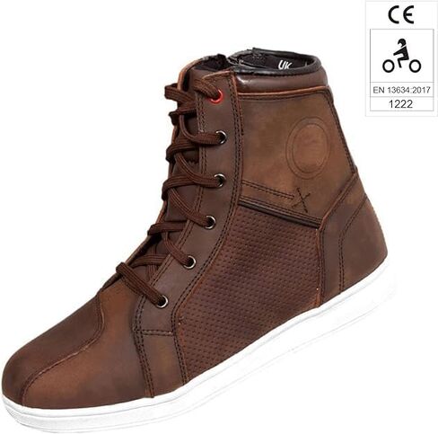 Men's Motorcycle Boots Leather Protective Shoes for Motorcyclists Breathable Reinforced Ankle Guard Non-Slip Sole Lace-Up Touring Boots CE Approved in Saudi Arabia
