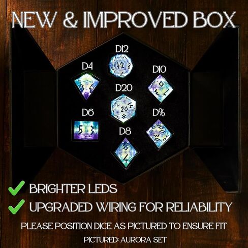 HEIMDALLR Liquid Core Dice Set with First Ever LED Display Case - 7-PC Hand-Painted Sharp Edge DND Dice Set with Gift Dice Box - Resin Dungeons and Dragons Dice Set (D&D Dice Set) (Fenrir's Shadow) in Kuwait