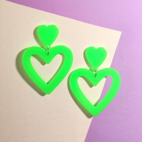 Bowitzki Double Heart Earrings Dangling Love Heart Shape Acrylic Drop Earrings Gift For Women Girls Valentine's Day Thanksgiving Day in Kuwait