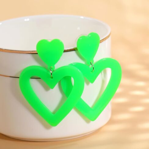 Bowitzki Double Heart Earrings Dangling Love Heart Shape Acrylic Drop Earrings Gift For Women Girls Valentine's Day Thanksgiving Day in Kuwait