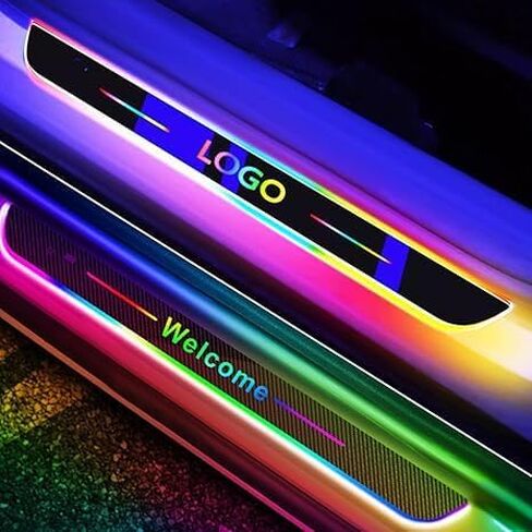 2 Pcs Led Door Sills for Car Magnetic, Custom Logo or Text, Auto-Sensing Welcome Lights, Applicable 99% of Models, 7 Colors, 28 Dynamic Modes, Led Car Door Lights No Installation Required in Saudi Arabia