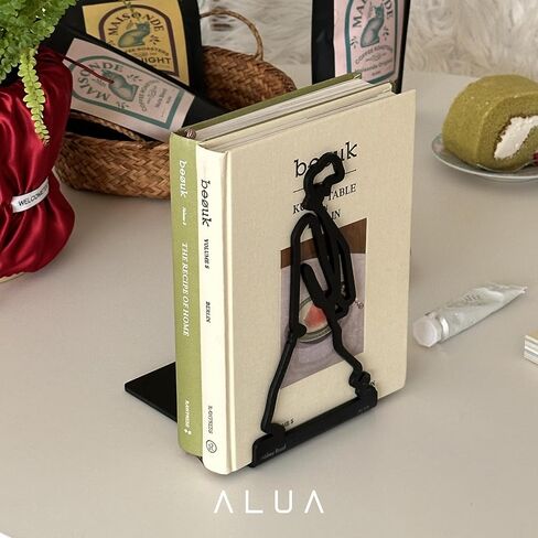 ALUA - Metal Bookends Modern Line Art Design Heavy-Duty and Scratch-Resistant Space-Saving Organizer (B, Black) in Saudi Arabia