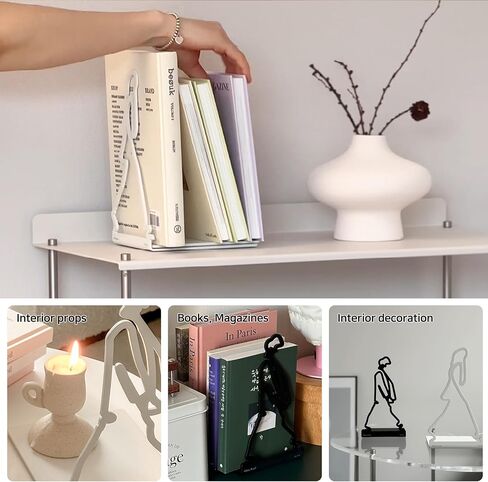 ALUA - Metal Bookends Modern Line Art Design Heavy-Duty and Scratch-Resistant Space-Saving Organizer (B, Black) in Saudi Arabia