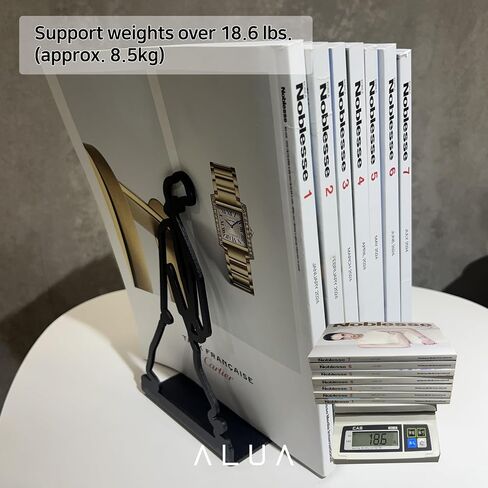 ALUA - Metal Bookends Modern Line Art Design Heavy-Duty and Scratch-Resistant Space-Saving Organizer (B, Black) in Saudi Arabia