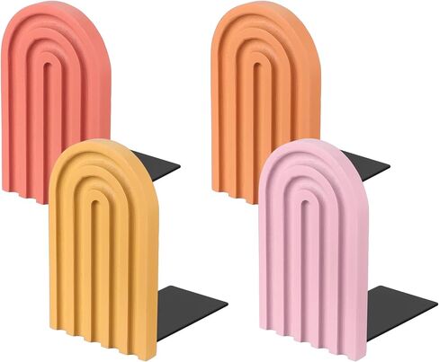 PATIKIL 4Pcs Boho Arch Bookends, Non-Skid Wood Book Ends Rainbow Wooden for Shelves Book Stopper Stand Cute for Holding Books Movie CD Home Office Library Decorative, Red/Orange/Blue Tone in Kuwait