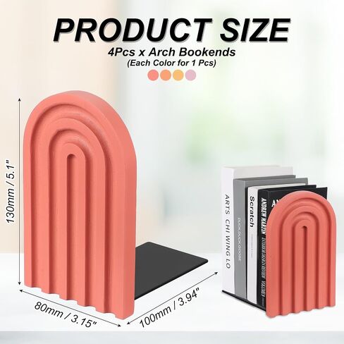 PATIKIL 4Pcs Boho Arch Bookends, Non-Skid Wood Book Ends Rainbow Wooden for Shelves Book Stopper Stand Cute for Holding Books Movie CD Home Office Library Decorative, Red/Orange/Blue Tone in Kuwait