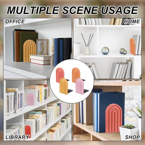PATIKIL 4Pcs Boho Arch Bookends, Non-Skid Wood Book Ends Rainbow Wooden for Shelves Book Stopper Stand Cute for Holding Books Movie CD Home Office Library Decorative, Red/Orange/Blue Tone in Kuwait