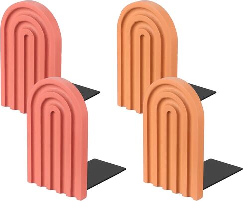 PATIKIL 4Pcs Boho Arch Bookends, Non-Skid Wood Book Ends Rainbow Wooden for Shelves Book Stopper Stand Cute for Holding Books Movie CD Home Office Library Decorative, Red/Orange/Blue Tone in Kuwait