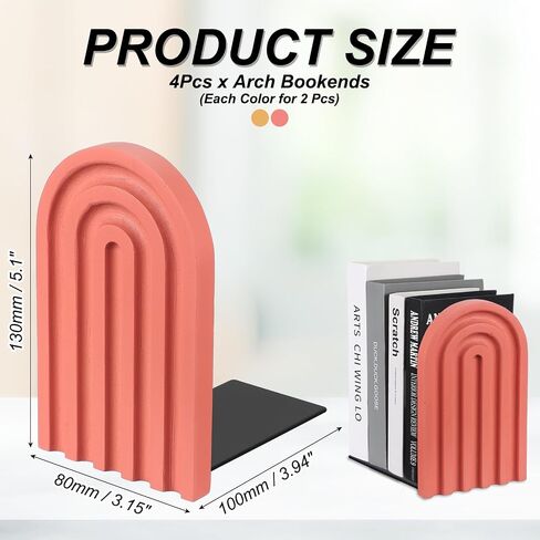 PATIKIL 4Pcs Boho Arch Bookends, Non-Skid Wood Book Ends Rainbow Wooden for Shelves Book Stopper Stand Cute for Holding Books Movie CD Home Office Library Decorative, Red/Orange/Blue Tone in Kuwait