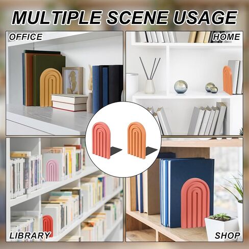 PATIKIL 4Pcs Boho Arch Bookends, Non-Skid Wood Book Ends Rainbow Wooden for Shelves Book Stopper Stand Cute for Holding Books Movie CD Home Office Library Decorative, Red/Orange/Blue Tone in Kuwait