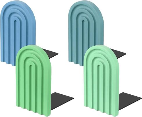 PATIKIL 4Pcs Boho Arch Bookends, Non-Skid Wood Book Ends Rainbow Wooden for Shelves Book Stopper Stand Cute for Holding Books Movie CD Home Office Library Decorative, Red/Orange/Blue Tone in Kuwait