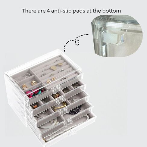 WEIKIMFF Clear Acrylic Jewelry Organizer Box With 3 Drawers, Transparent Storage Box Can Be Stacked,Velvet Tray Can Be Adjusted For Storing Earrings Rings Bracelets Necklaces Gift for Women in Kuwait