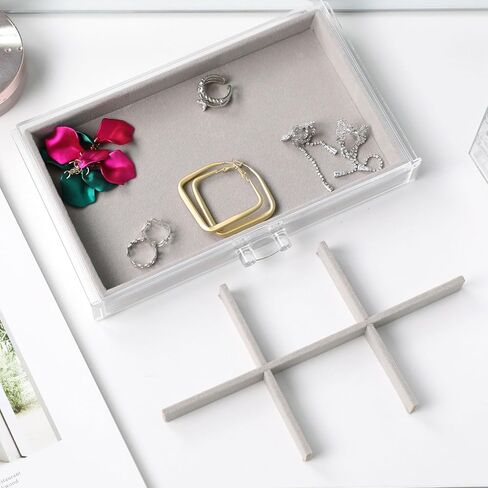 WEIKIMFF Clear Acrylic Jewelry Organizer Box With 3 Drawers, Transparent Storage Box Can Be Stacked,Velvet Tray Can Be Adjusted For Storing Earrings Rings Bracelets Necklaces Gift for Women in Kuwait
