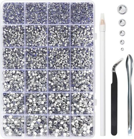 Crystal Hotfix Rhinestones Multi Sizes Kit, 14400 pcs Heat Fix Rhinestone for Bedazzling Clothes Crafts Mixed 5 Sizes with Wax Pencil, Tweezers and Spoon, SS6-SS30, Crystal in Saudi Arabia