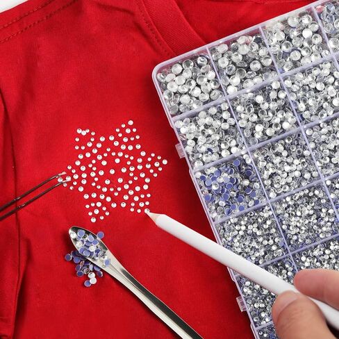 Crystal Hotfix Rhinestones Multi Sizes Kit, 14400 pcs Heat Fix Rhinestone for Bedazzling Clothes Crafts Mixed 5 Sizes with Wax Pencil, Tweezers and Spoon, SS6-SS30, Crystal in Saudi Arabia