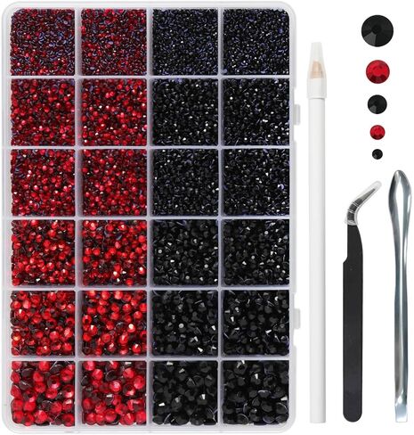 Crystal Hotfix Rhinestones Multi Sizes Kit, 14400 pcs Heat Fix Rhinestone for Bedazzling Clothes Crafts Mixed 5 Sizes with Wax Pencil, Tweezers and Spoon, SS6-SS30, Crystal in Saudi Arabia