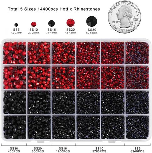 Crystal Hotfix Rhinestones Multi Sizes Kit, 14400 pcs Heat Fix Rhinestone for Bedazzling Clothes Crafts Mixed 5 Sizes with Wax Pencil, Tweezers and Spoon, SS6-SS30, Crystal in Saudi Arabia