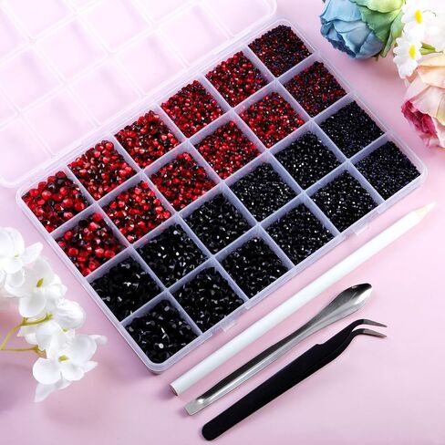 Crystal Hotfix Rhinestones Multi Sizes Kit, 14400 pcs Heat Fix Rhinestone for Bedazzling Clothes Crafts Mixed 5 Sizes with Wax Pencil, Tweezers and Spoon, SS6-SS30, Crystal in Saudi Arabia
