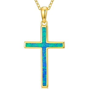 SISGEM 14K Gold Emerald Cross Necklace for Women,Yellow Gold Moissanite Cross Pendant Necklaces Religious Jewelry Anniversary Birthday Gifts for Wife Girlfriend,16''-18'' in Saudi Arabia