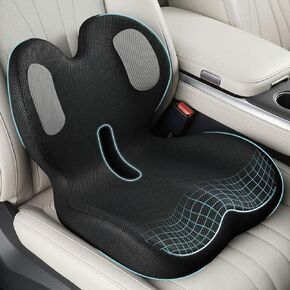 Trucker Seat Cushion, Car Seat Cushions with Lumbar Support Pillow, Ergonomic L-Shaped One Piece Memory Foam Pad for Long Driving Back Pain Sciatica Relief, Drivers Office Workers (Black+Ice Silk) in Kuwait