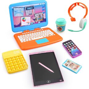 Pretend Play Home Office Set-Toy Kids Laptop,2 Cell Phones,LCD Writing Tablet,Pop Fidget Calculator,Headset & Beverage Cup for Toddlers(Ages 3+)-Work Simulation Play in Saudi Arabia