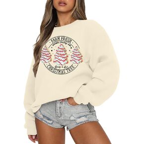 MOUSYA Merry Christmas Oversized Sweashirt Women Christmas Reindeer Sweaters Snowflake Graphic long Sleeve Pullover Tops in Kuwait