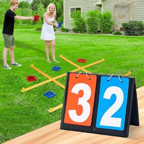 Giant Tic Tac Toe Outdoor Games for Kids Adults Family 4ft x 4ft Portable Bean Bag Toss Yard Lawn Backyard Camping Carnival Field Day Game with Ground Stakes Bean Bags Table Top Scoreboard in Saudi Arabia