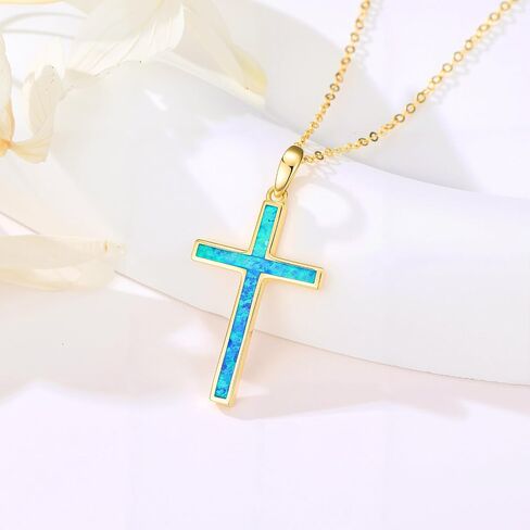 sisgem 14k الذهب الزمرد الصليب قلادة للنساء، الذهب الأصفر مويسانيتي الصليب قلادة القلائد الدينية مجوهرات الذكرى السنوية هدايا عيد ميلاد للزوجة صديقة، 16 ''-18'' in Saudi Arabia
