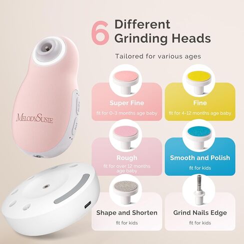 ماكينة تشذيب أظافر الأطفال الكهربائية من ميلوديسوزي، مبرد أظافر مغناطيسي قابل لإعادة الشحن مع ضوء ليلي، مجموعة مقصات أظافر الأطفال PC20F مع 6 وسادات لطيفة لحديثي الولادة والرضع والأطفال الصغار، أرجواني in Kuwait