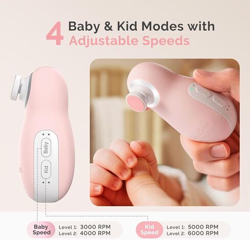 ماكينة تشذيب أظافر الأطفال الكهربائية من ميلوديسوزي، مبرد أظافر مغناطيسي قابل لإعادة الشحن مع ضوء ليلي، مجموعة مقصات أظافر الأطفال PC20F مع 6 وسادات لطيفة لحديثي الولادة والرضع والأطفال الصغار، أرجواني in Kuwait