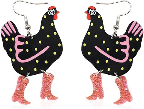 Christmas Earrings Acrylic Boot Chicken Earrings Colorful Funny Christmas Boots Rooster Chicken Dangle Earrings Farm Jewerly Gift For Women Girls in Kuwait