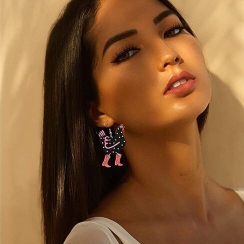 Christmas Earrings Acrylic Boot Chicken Earrings Colorful Funny Christmas Boots Rooster Chicken Dangle Earrings Farm Jewerly Gift For Women Girls in Kuwait