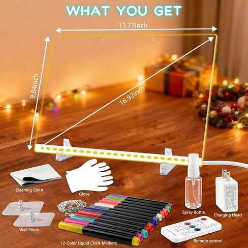 لوحة ملاحظات LED مع 7 ألوان، لوحة رسم Lumiboard، 3 أوضاع و7 ألوان، لوحات مسح جافة مضيئة مع 12 قلم تحديد، قماش ناعم، سلسلة تعليق، لوحة كتابة للمنزل/المكتب/الديكور in Saudi Arabia