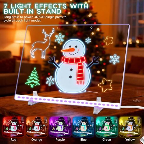 لوحة ملاحظات LED مع 7 ألوان، لوحة رسم Lumiboard، 3 أوضاع و7 ألوان، لوحات مسح جافة مضيئة مع 12 قلم تحديد، قماش ناعم، سلسلة تعليق، لوحة كتابة للمنزل/المكتب/الديكور in Saudi Arabia