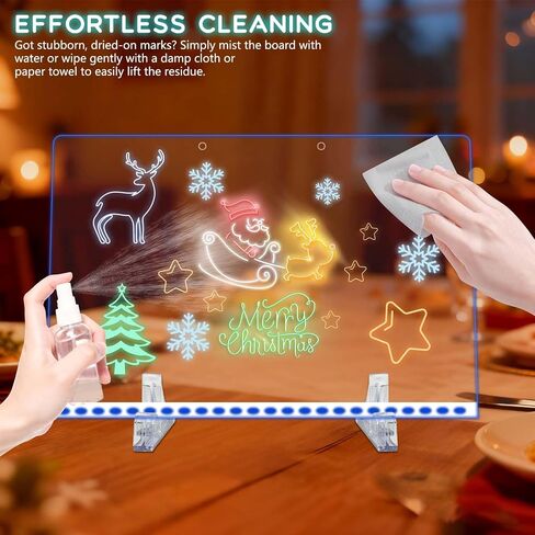 لوحة ملاحظات LED مع 7 ألوان، لوحة رسم Lumiboard، 3 أوضاع و7 ألوان، لوحات مسح جافة مضيئة مع 12 قلم تحديد، قماش ناعم، سلسلة تعليق، لوحة كتابة للمنزل/المكتب/الديكور in Saudi Arabia