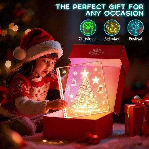 لوحة ملاحظات LED مع 7 ألوان، لوحة رسم Lumiboard، 3 أوضاع و7 ألوان، لوحات مسح جافة مضيئة مع 12 قلم تحديد، قماش ناعم، سلسلة تعليق، لوحة كتابة للمنزل/المكتب/الديكور in Saudi Arabia