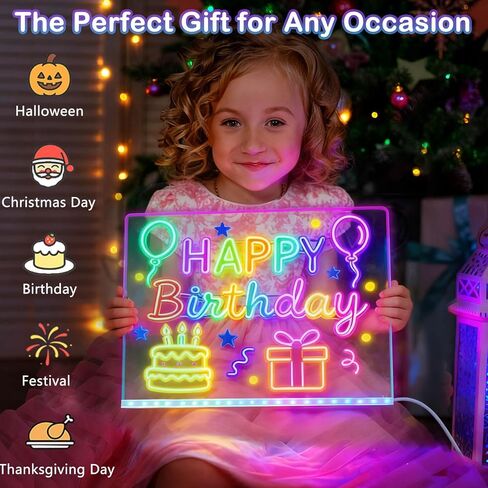 لوحة رسم LED بألوان قوس قزح RGB مع 7 أوضاع إضاءة و12 علامة للأطفال لتتبع رسالة كتابة الملاحظات، لوحة مسح جافة من الأكريليك مقاس 13.8 × 10 بوصة من Godeprot in Kuwait