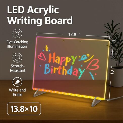 لوحة رسم LED بألوان قوس قزح RGB مع 7 أوضاع إضاءة و12 علامة للأطفال لتتبع رسالة كتابة الملاحظات، لوحة مسح جافة من الأكريليك مقاس 13.8 × 10 بوصة من Godeprot in Kuwait